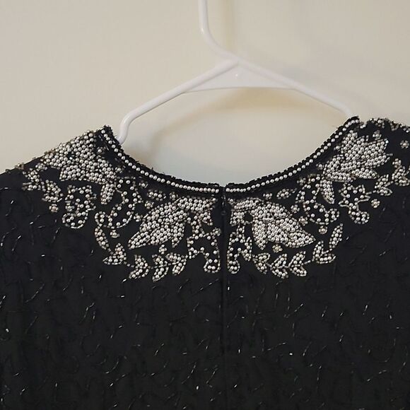 VTG LAURENCE KAZAR Glass Beaded Formal Black Tie Castlecore Blouse Small - Picture 7 of 13